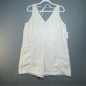 Athleta Linen Romper Medium Beige Sleeveless Tie Back Pockets NWT